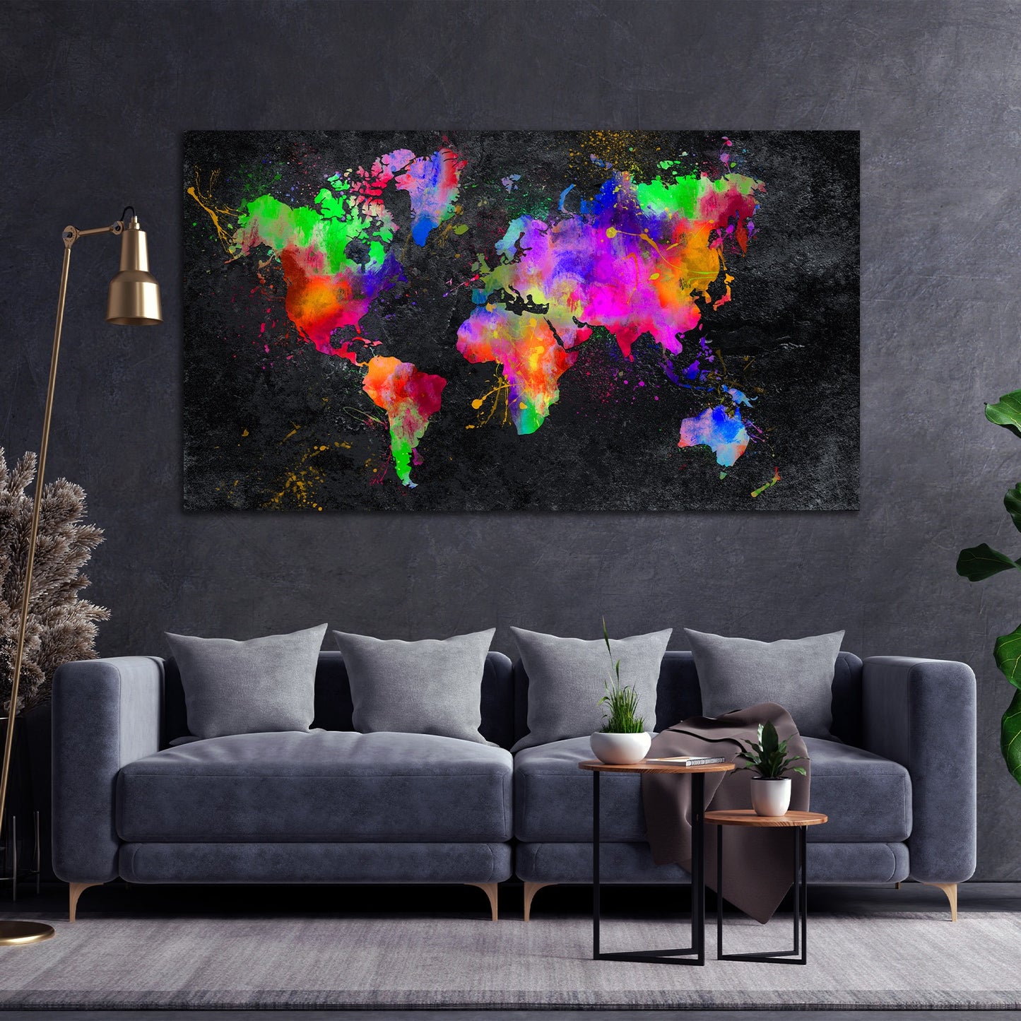 Weltkarte Pop Art Abstract Black Leinwandbild Wandbild Kunstdruck XL Wanddeko