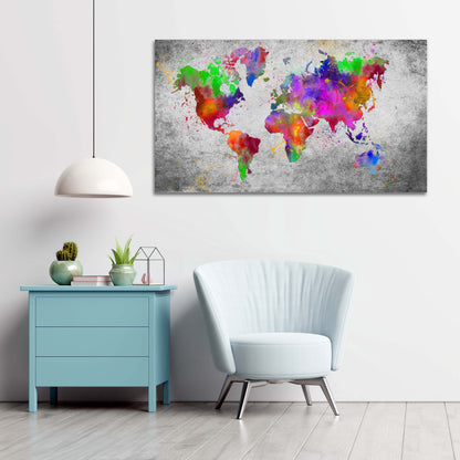 Weltkarte Pop Art Abstract Colour Leinwandbild Wandbild Kunstdruck XL Wanddeko