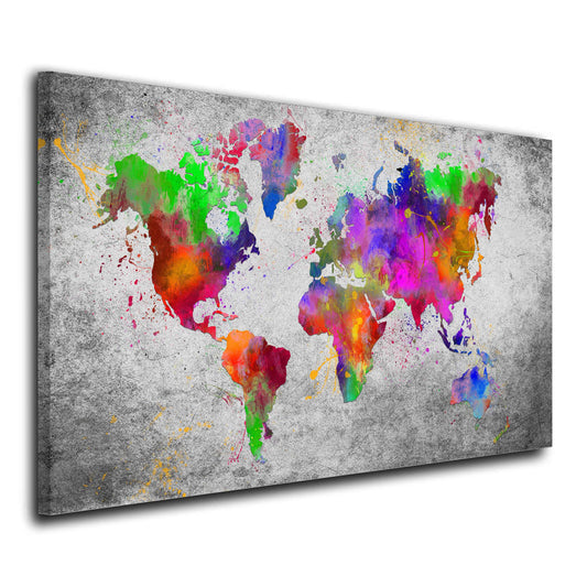 Weltkarte Pop Art Abstract Colour Leinwandbild Wandbild Kunstdruck XL Wanddeko