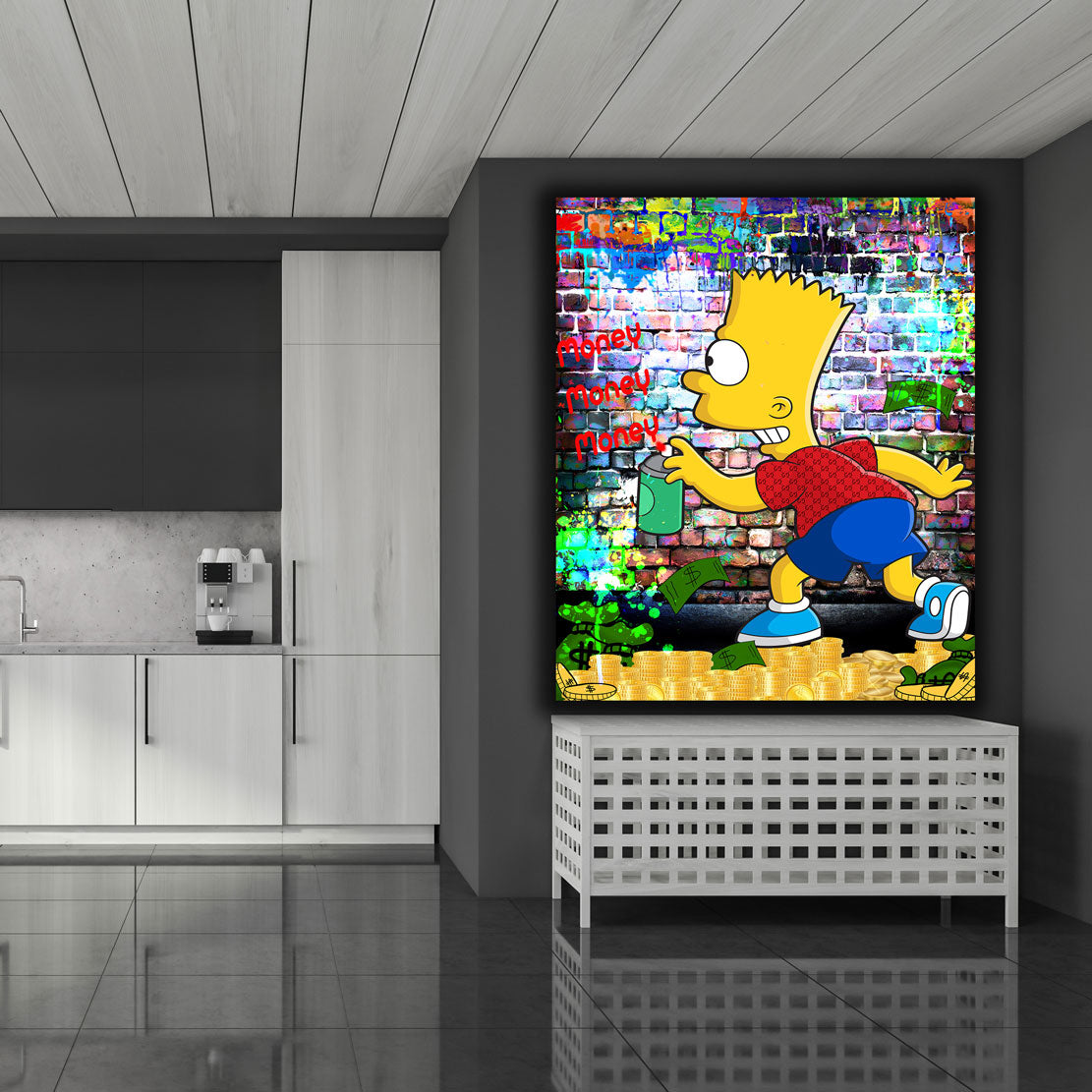 Pop Art Money Zeichentrick Leinwandbild Wandbild Kunstdruck XL Wanddeko