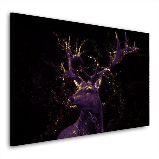 Abstrakt Hirsch Gold Edition Leinwandbild Wandbild Kunstdruck XL Wanddeko