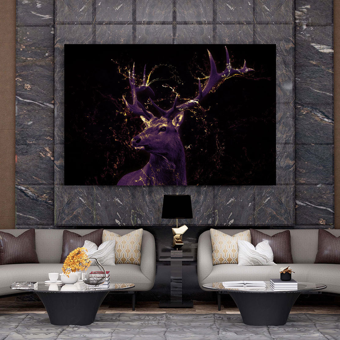 Abstrakt Hirsch Gold Edition Leinwandbild Wandbild Kunstdruck XL Wanddeko