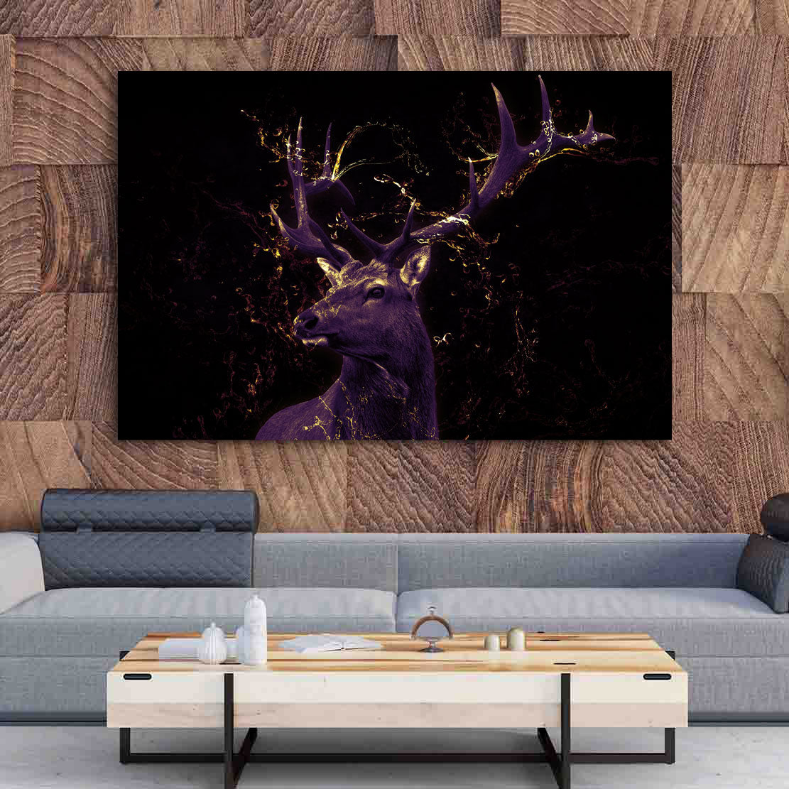 Abstrakt Hirsch Gold Edition Leinwandbild Wandbild Kunstdruck XL Wanddeko