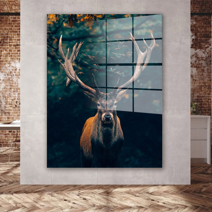 Hirsch abstrakt Deep Forest Acrylglasbild Wandbild Bild Wanddeko Wohnzimmer XL