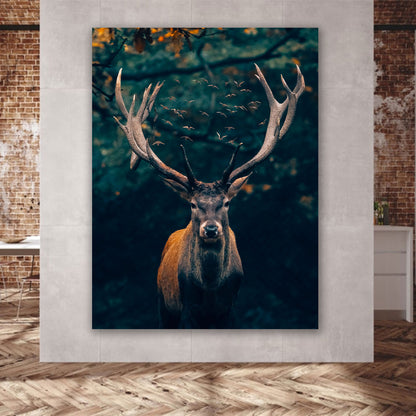 Hirsch abstrakt Deep Forest Leinwandbild Wandbild Kunstdruck XL Wanddeko