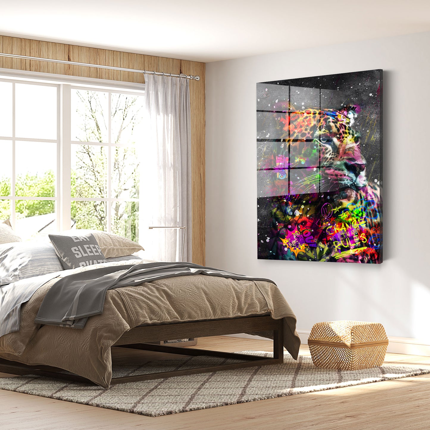 Leopard Graffiti Pop Art Style Acrylglasbild Wandbild Bild Wanddeko Wohnzimmer XL