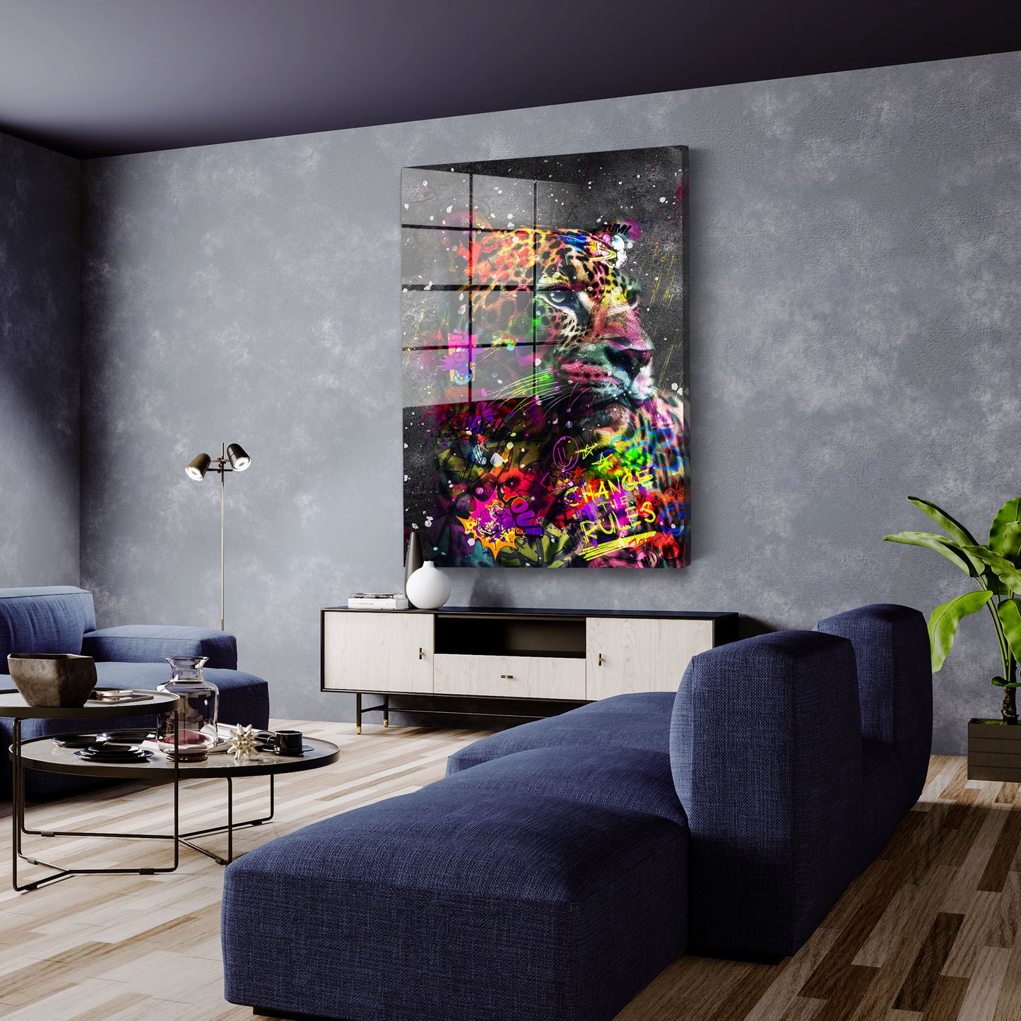 Leopard Graffiti Pop Art Style Acrylglasbild Wandbild Bild Wanddeko Wohnzimmer XL