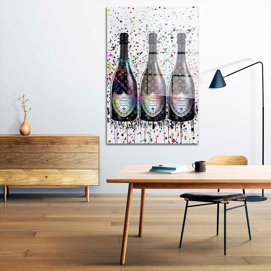 Champagner Lifestyle Pop Art Flasche Acrylglasbild Wandbild Bild Wanddeko XL