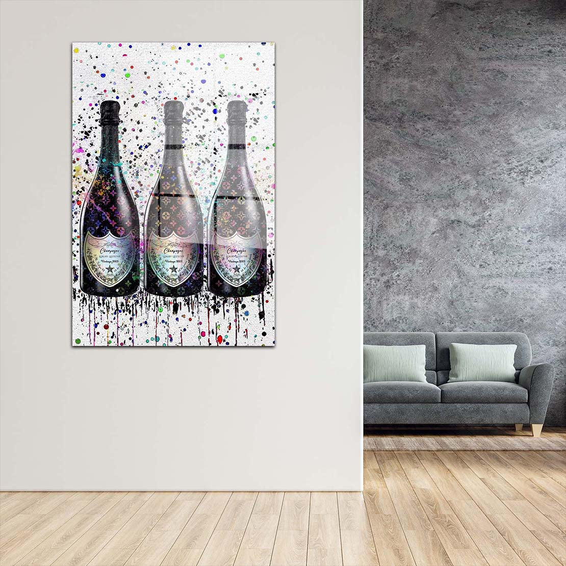 Champagner Lifestyle Pop Art Flasche Acrylglasbild Wandbild Bild Wanddeko XL