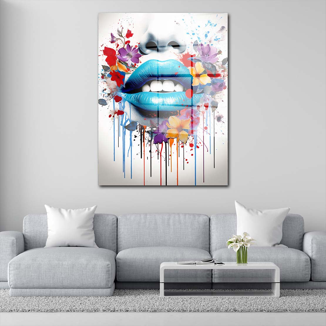 Lippen Abstract Flower Pop Art Acrylglasbild Wandbild Wanddeko Wohnzimmer XL