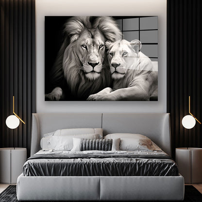 Löwe und Löwin schwarz weis Acrylglasbild Wandbild Bild Wanddeko Wohnzimmer XL