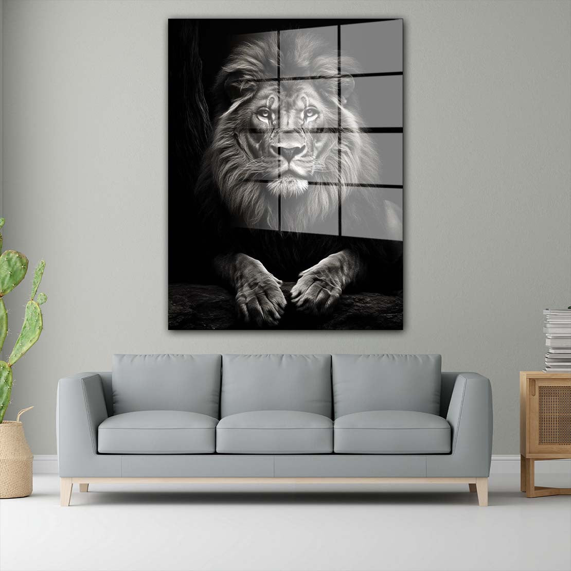 Löwe wunderschön frontal Black Acrylglasbild Wandbild Wanddeko Wohnzimmer XL