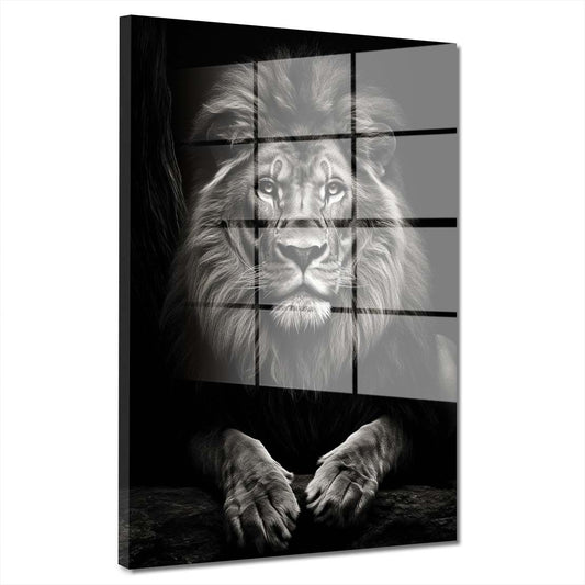 Löwe wunderschön frontal Black Acrylglasbild Wandbild Wanddeko Wohnzimmer XL