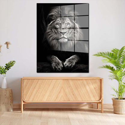 Löwe wunderschön frontal Black Acrylglasbild Wandbild Wanddeko Wohnzimmer XL