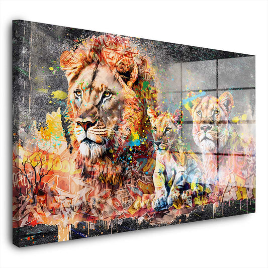 Löwen Graffiti Street Art Style Acrylglasbild Wandbild Bild Wanddeko Wohnzimmer XL