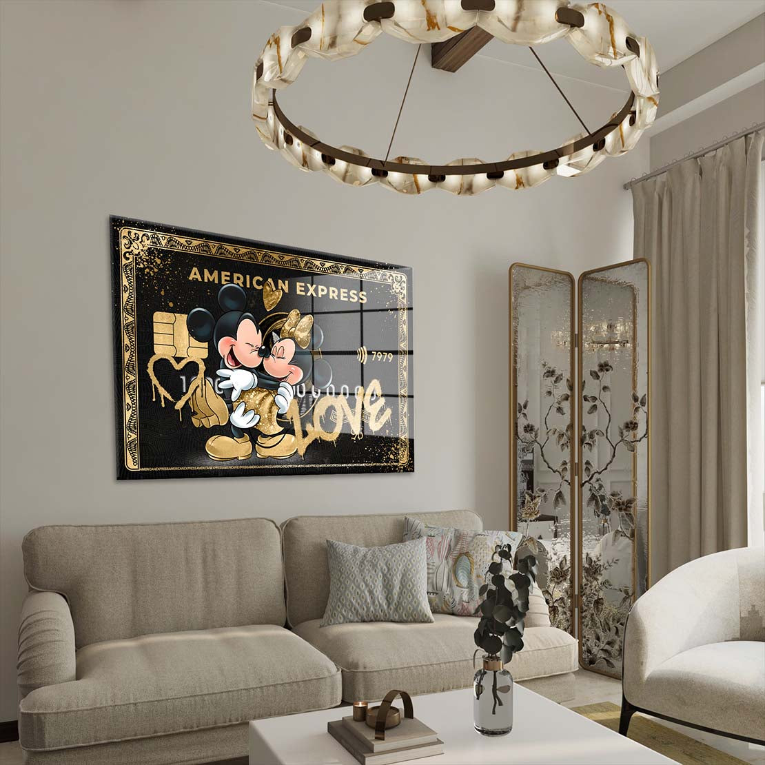 Kunstwerk Comic Karte Maus Love Acrylglasbild Wandbild Wanddeko Wohnzimmer XL