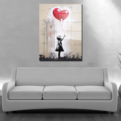 Mädchen mit rotem Ballon Street Art Acrylglasbild Wandbild Bild Wanddeko Wohnzimmer XL