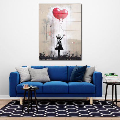 Mädchen mit rotem Ballon Street Art Acrylglasbild Wandbild Bild Wanddeko Wohnzimmer XL