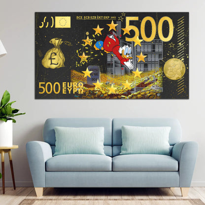 Duck Pop Art Geldschein Comic Leinwandbild Wandbild Kunstdruck XL Wanddeko