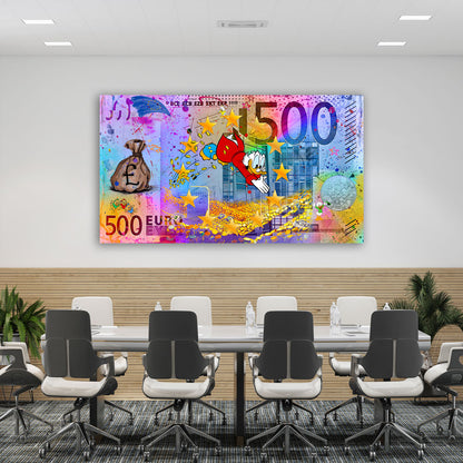 Wandbild Geldschein Duck Comic Euro Pop Art Kunst Leinwandbild XL Wanddeko