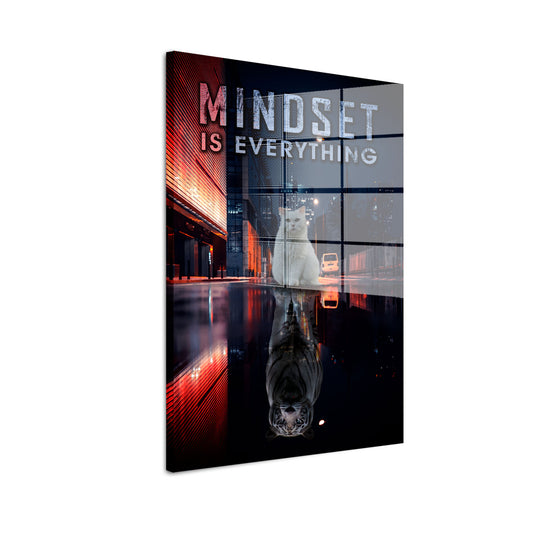 Motivation weiße Katze Mindset is Everything Acrylglasbild Wandbild Bild Wanddeko XL