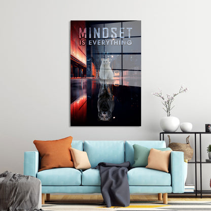 Motivation weiße Katze Mindset is Everything Acrylglasbild Wandbild Bild Wanddeko XL