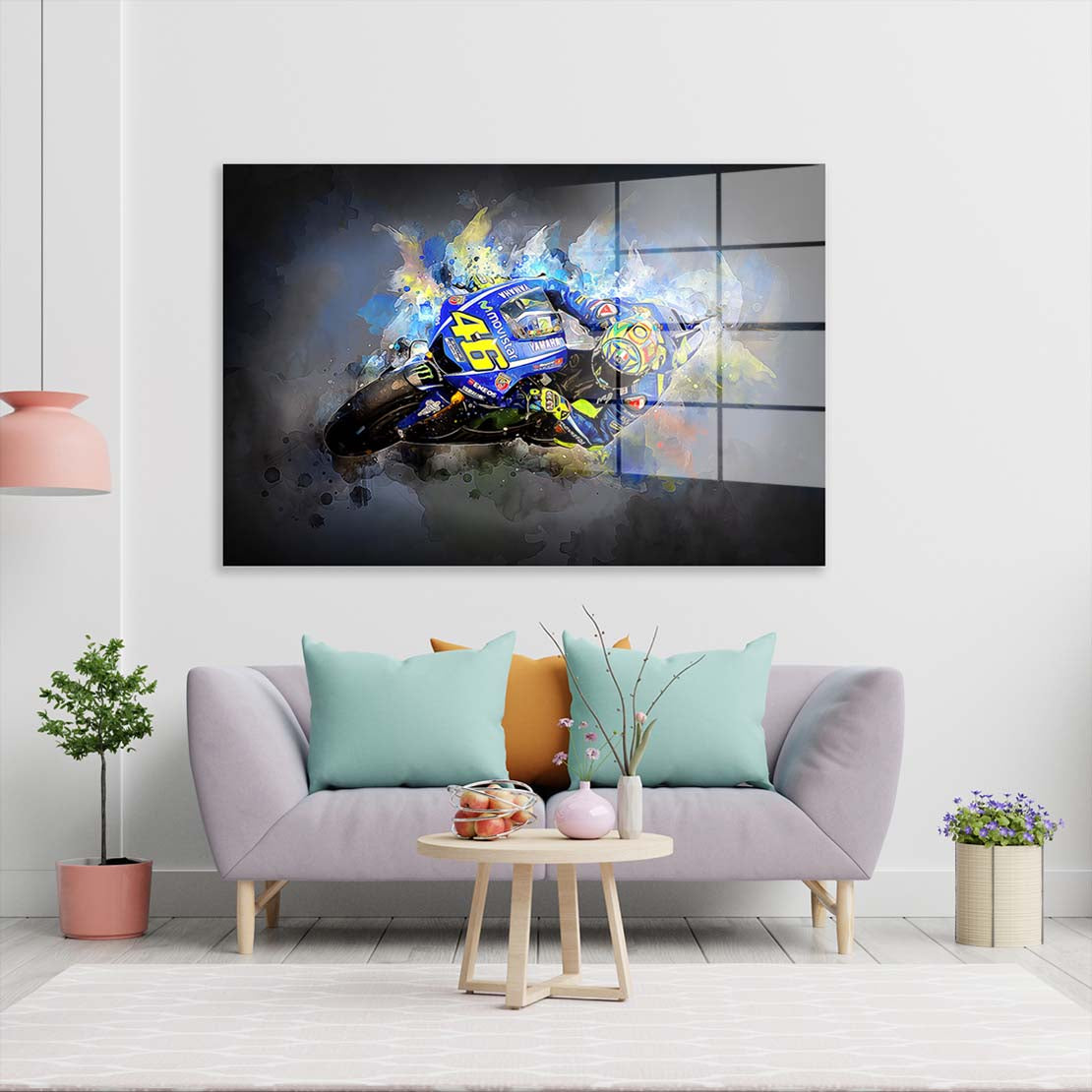 Motorrad Rennfahrer Valentino Acrylglasbild Wandbild Bild Wanddeko Wohnzimmer XL