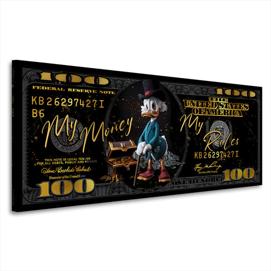 My Money My Rules Duck 100 Dollar Leinwandbild Wandbild Kunstdruck XL Wanddeko