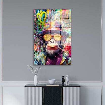 Pop Art Affe mit Sonnenbrille Acrylglasbild Wandbild Bild Wanddeko Wohnzimmer XL