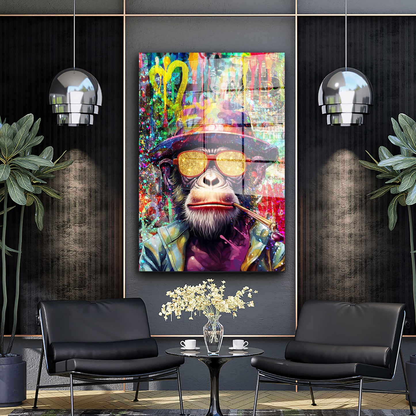 Pop Art Affe mit Sonnenbrille Acrylglasbild Wandbild Bild Wanddeko Wohnzimmer XL