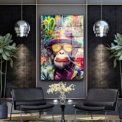 Pop Art Affe mit Sonnenbrille Acrylglasbild Wandbild Bild Wanddeko Wohnzimmer XL