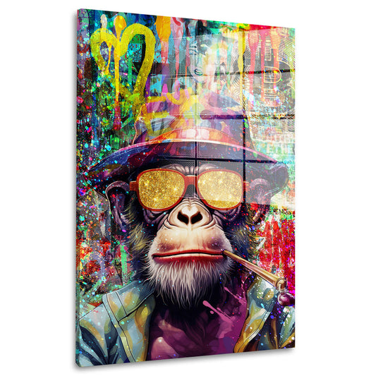 Pop Art Affe mit Sonnenbrille Acrylglasbild Wandbild Bild Wanddeko Wohnzimmer XL