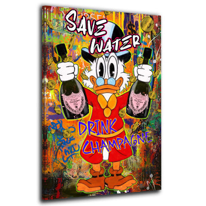 Pop Art Duck Save Water Champagner Wandbild Leinwandbild Kunstdruck XL Deko