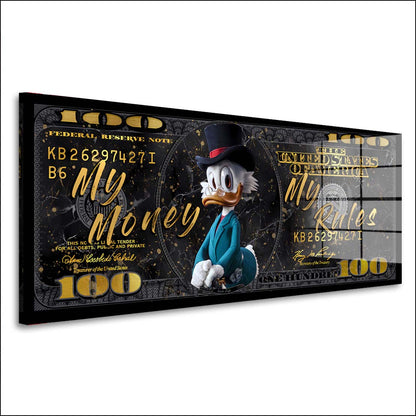 Pop Art Duck My Money My Rules Dollar Acrylglasbild Wandbild Bild Wanddeko XL