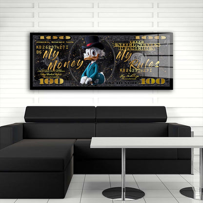 Pop Art Duck My Money My Rules Dollar Acrylglasbild Wandbild Bild Wanddeko XL