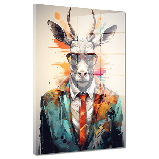 Pop Art Hirsch im Anzug und Brille Acrylglasbild Wandbild Bild Wanddeko Wohnzimmer XL