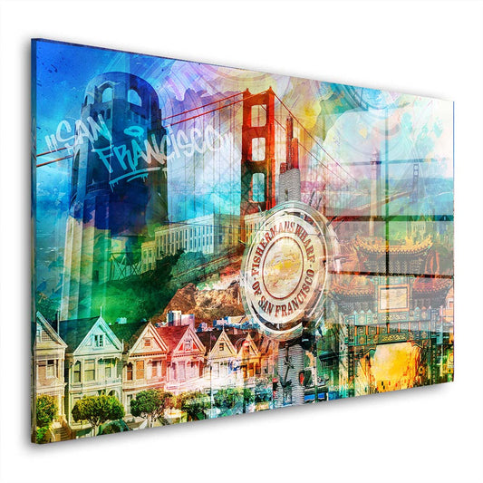 San Francisco Pop Art Wahrzeichen Acrylglasbild Wandbild Bild Wanddeko Wohnzimmer XL