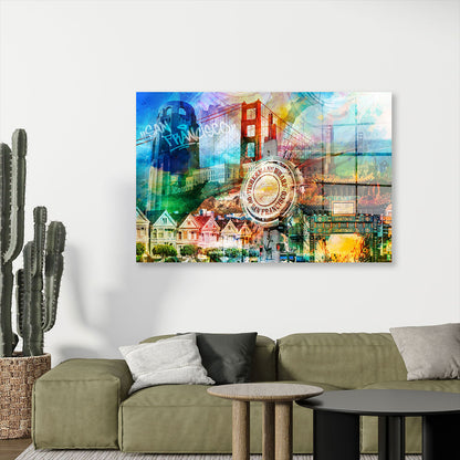 San Francisco Pop Art Wahrzeichen Acrylglasbild Wandbild Bild Wanddeko Wohnzimmer XL