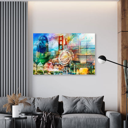 San Francisco Pop Art Wahrzeichen Acrylglasbild Wandbild Bild Wanddeko Wohnzimmer XL