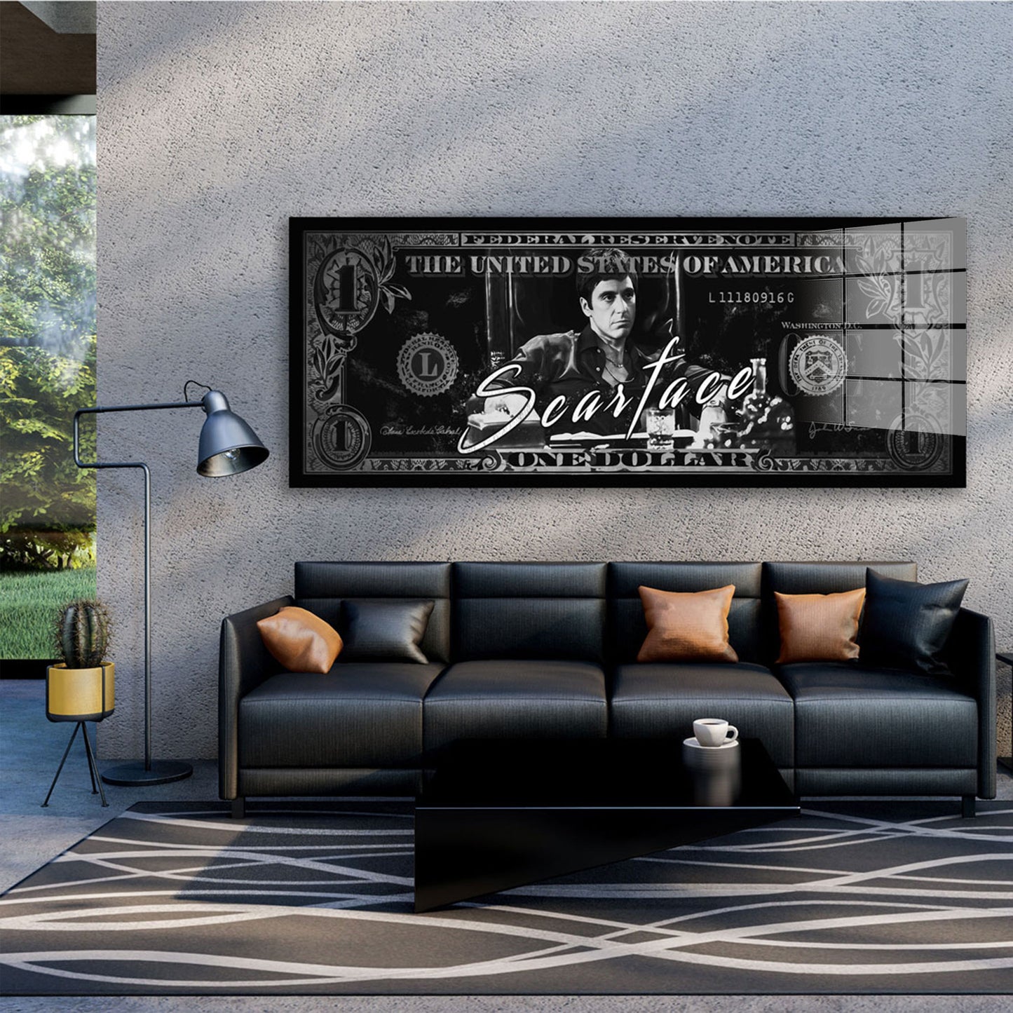 Scarface schwarz weiß Geldschein Acrylglasbild Wandbild Bild Wanddeko Wohnzimmer XL