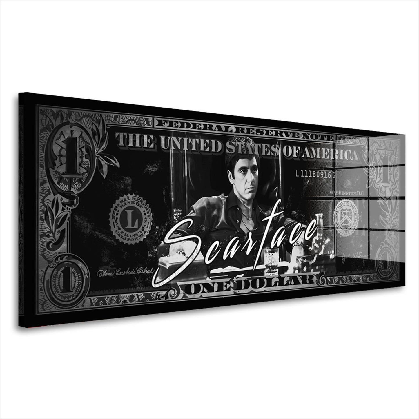 Scarface schwarz weiß Geldschein Acrylglasbild Wandbild Bild Wanddeko Wohnzimmer XL