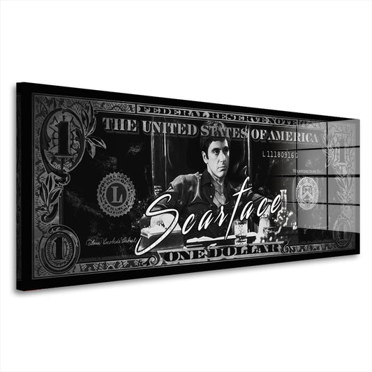 Scarface schwarz weiß Geldschein Acrylglasbild Wandbild Bild Wanddeko Wohnzimmer XL