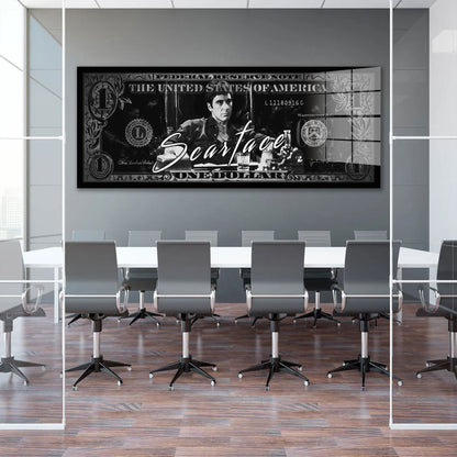 Scarface schwarz weiß Geldschein Acrylglasbild Wandbild Bild Wanddeko Wohnzimmer XL