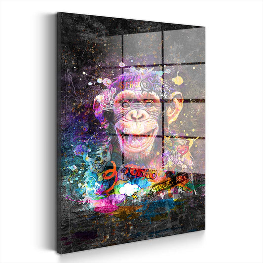 Schimpanse Graffiti Street Art Acrylglasbild Wandbild Bild Wanddeko Wohnzimmer XL