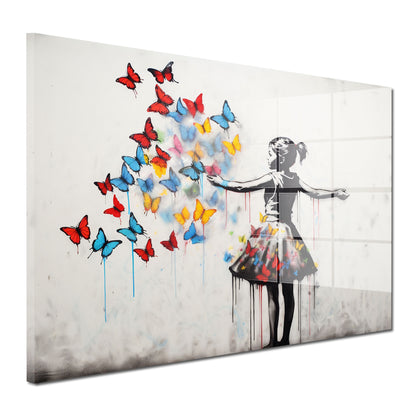 Schmetterlinge Mädchen Street Art Acrylglasbild Wandbild Bild Wanddeko Wohnzimmer XL