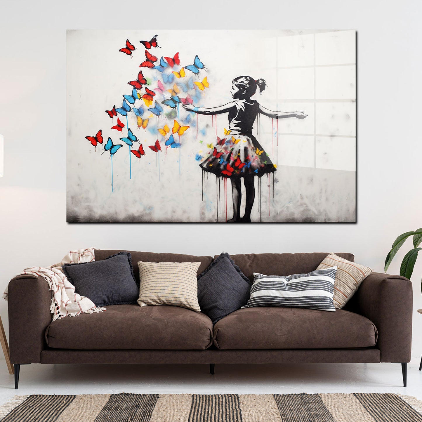 Schmetterlinge Mädchen Street Art Acrylglasbild Wandbild Bild Wanddeko Wohnzimmer XL