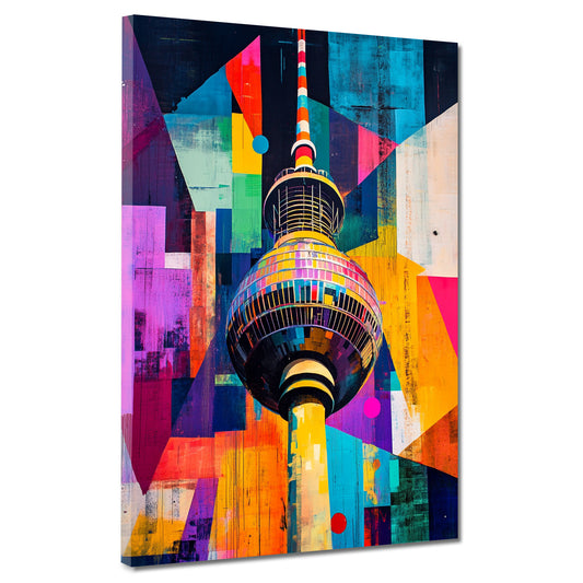 Städte Pop Art Berlin Fernsehturm bunt Leinwandbild Wandbild Kunstdruck XL Deko