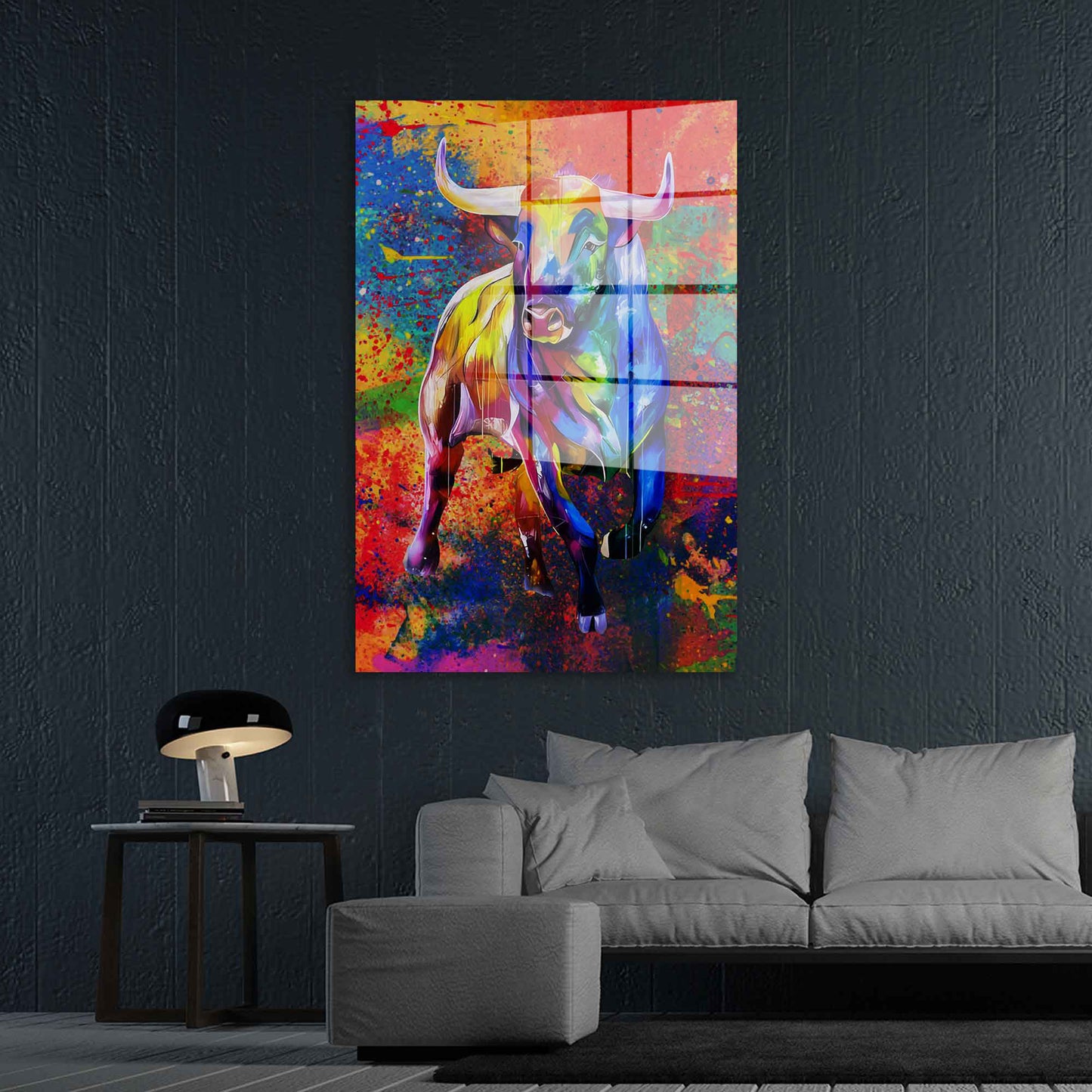 Stier Pop Art Bull Colour Style Tiere Acrylglasbild Wandbild Bild Wanddeko Wohnzimmer XL