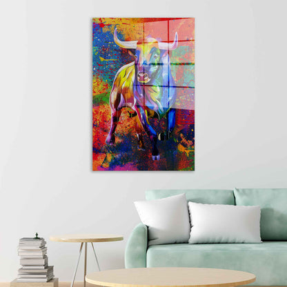 Stier Pop Art Bull Colour Style Tiere Acrylglasbild Wandbild Bild Wanddeko Wohnzimmer XL