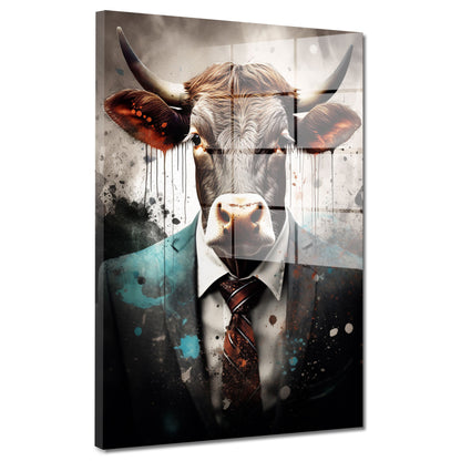 Stier im Anzug abstrakt Pop Art Dark Acrylglasbild Wandbild Bild Wanddeko Wohnzimmer XL